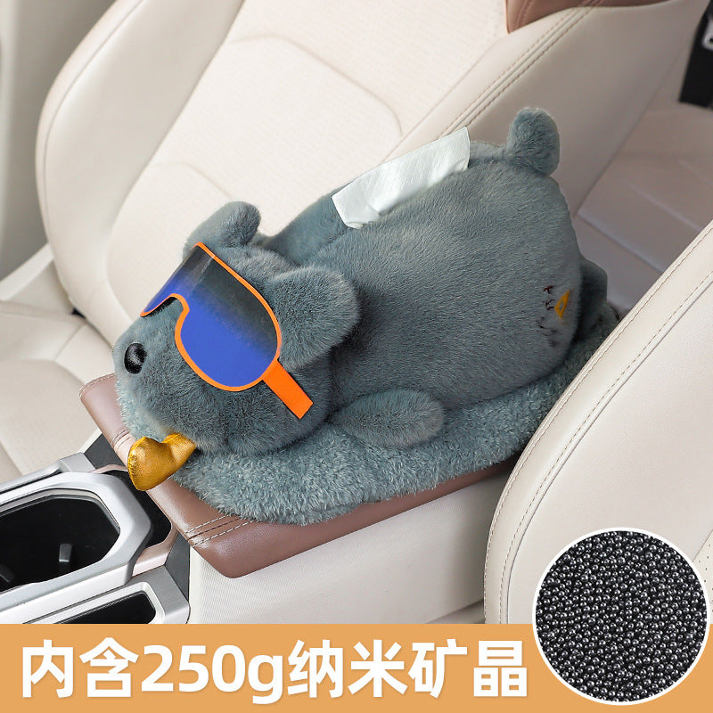 Car tissue box, armrest box, pumping carton, creative car bamboo charcoal bag ornament, high-end doll, car decoration