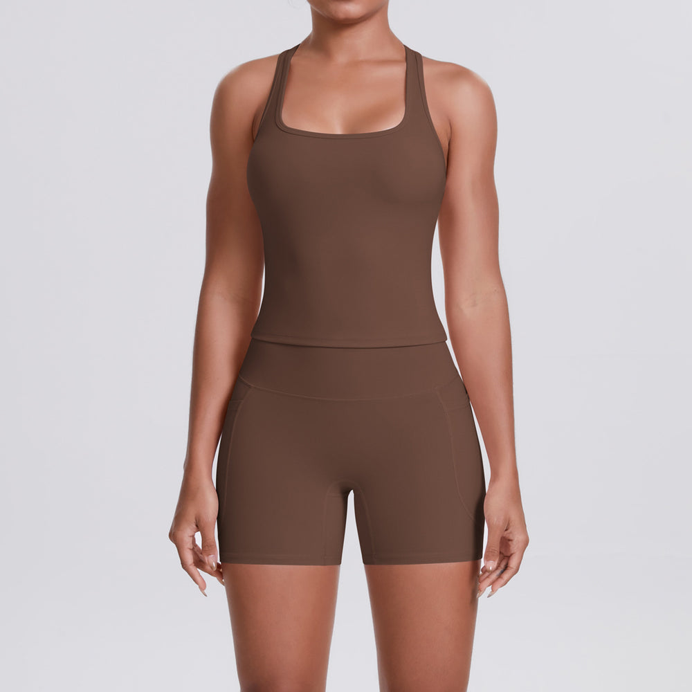 New arrival: seamless, body-hugging yoga set - sexy open-back, high-waisted, butt-lifting workout shorts - quick-dry running & fitness apparel