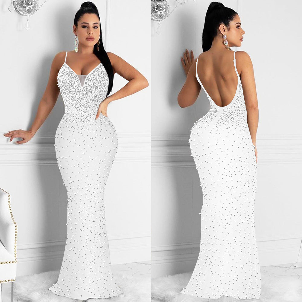 C5852   fashion women's hotfix rhinestone nightclub sexy sleeveless maxi dress