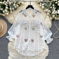 Accessible luxuryfrench styleclassy lantern sleeve shirt women's summer mesh hot diamond loose flesh-covering designeleganttops