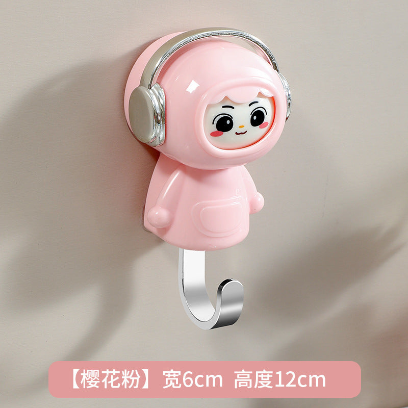 Entryway no-drill strong adhesive retractable hook - cartoon cute & creative figurine, damage-free adhesive hook for door back