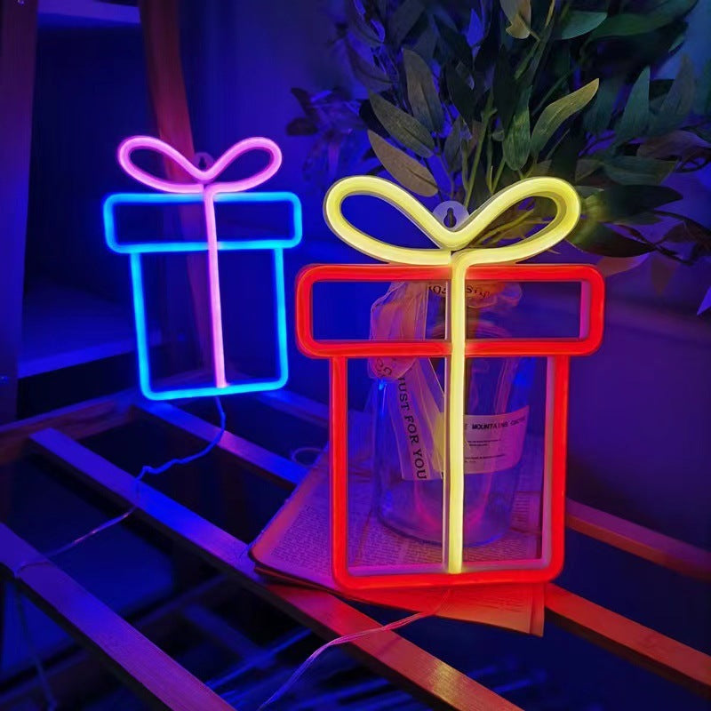 LED Christmas Decoration Gift Box Neon Wall Hanging Ambient Light Styling Light Bar Party Arrangement Holiday Light
