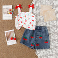 Kids clothing  cross-border new arrivalfashion spring & fallgirl cherry pattern white vest shorts