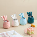 Minimalist style cross-border water cube fruit fork storage jar ceramic handle fruit fork hammered texture high-value jar set