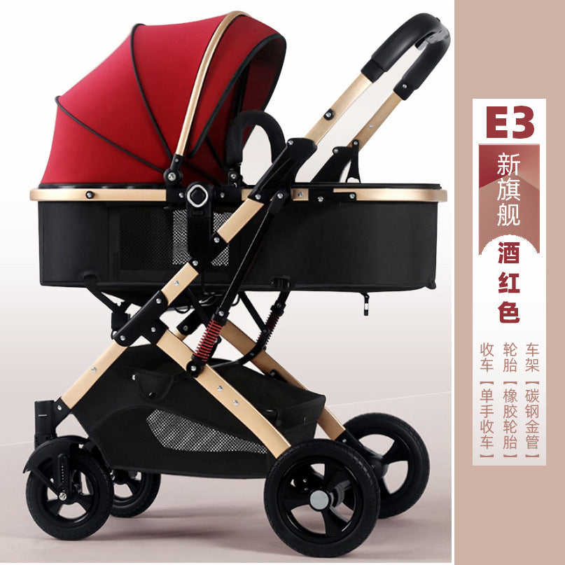 Newborn baby sleeping blue reversible, sit or lie down, high view baby stroller, foldable shock absorber stroller, two-way baby stroller