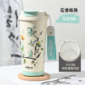 Ink style national trend portable thermos cup chinese style double drinking lid coffee cup 316 stainless steel ceramic liner water cup