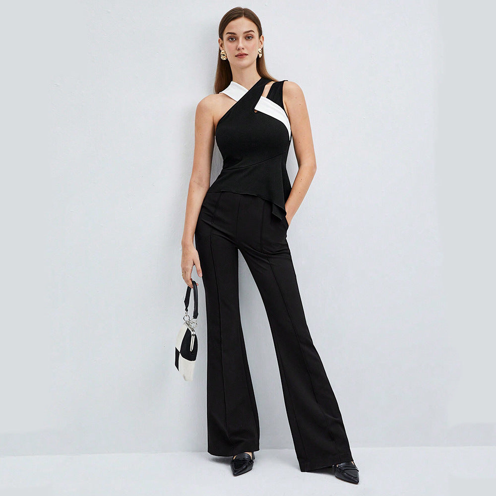 hot-selling cross-border women's instrendy style vest spring and summer contrast color design cross suspender top