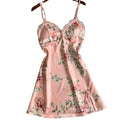 Women's sexy deep v-neck nightgown lace satin sleeveless slip dress lingerie home dress