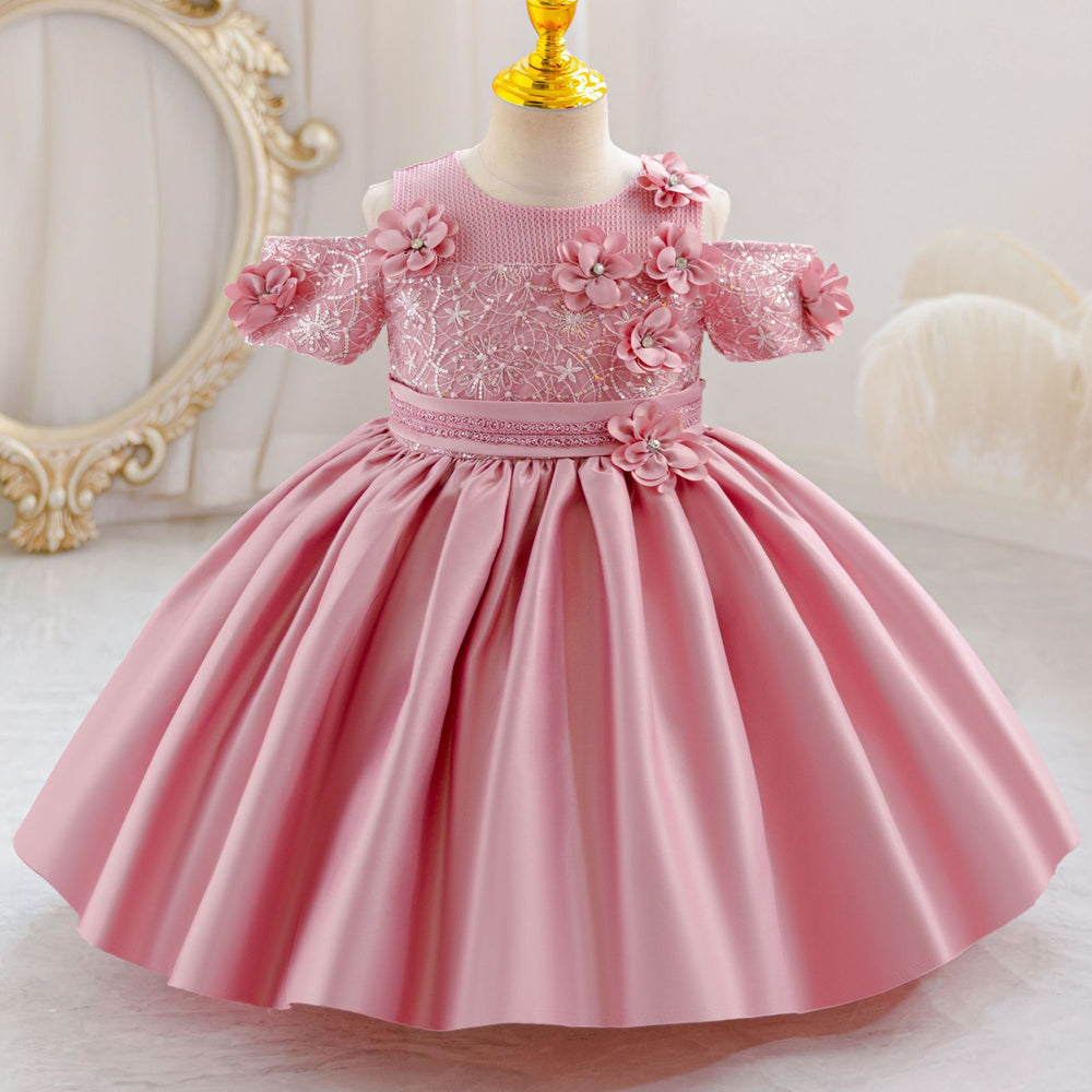 New wholesale women's dress puffy wedding dress satin flower performance girl dress princess dress kid dress
