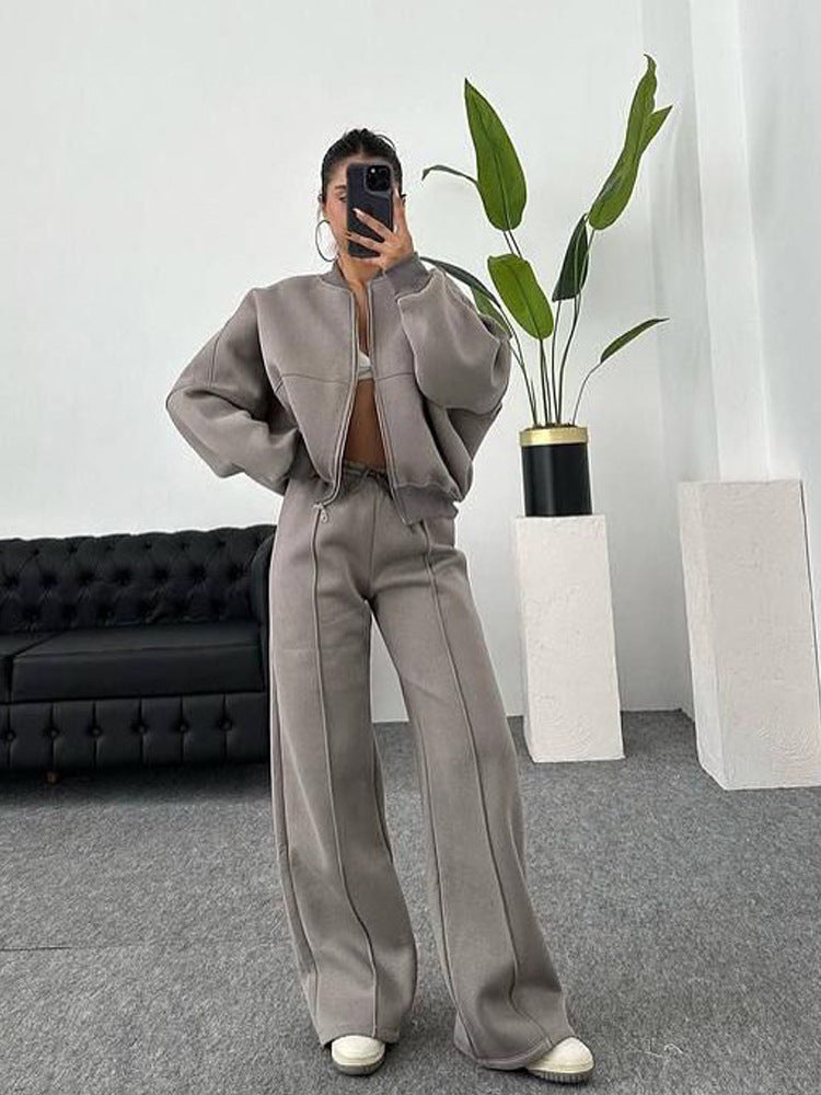 European and American casual suit American autumn and winter cardigan sports women's clothing fashion street style long-sleeved jacket trousers two-piece set