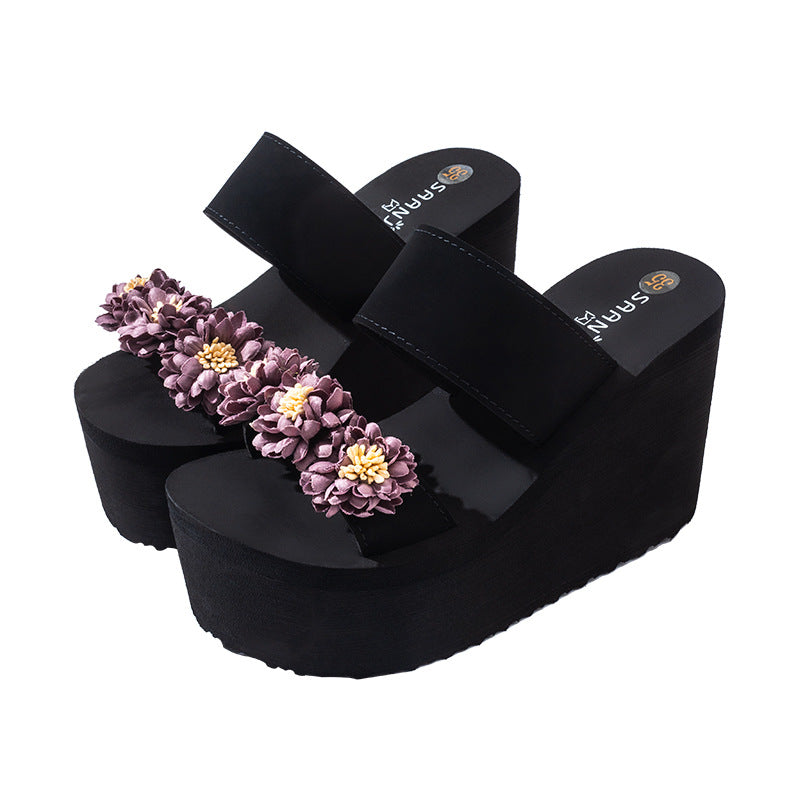 New summer fashion versatile slides - non-slip thick sole 2025 floral beach sandals for women - perfect for outdoor wear in autumn
