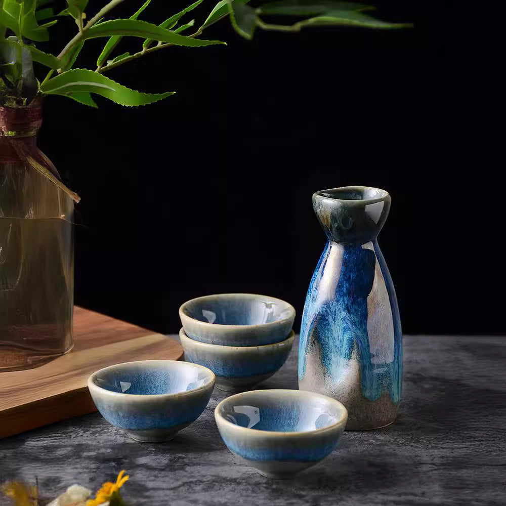 Japanese retro wine set wine bottle suit white wine cup ceramic liquor cup clear pot for home wine cup tea cup accessible luxury