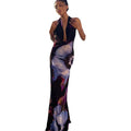 European and american women's apparel cross-border trade manufacturer:  new digital print sexy cowl neck long/midi dress