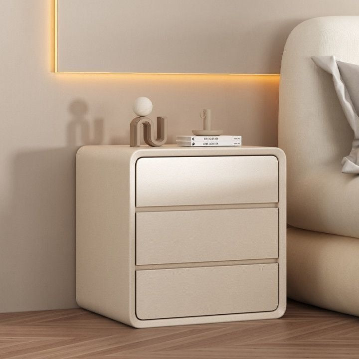 Bedside tableaccessible luxurycream style normcore storage cabinet for home bedroom modern casual small solid wood leather bedside cabinet