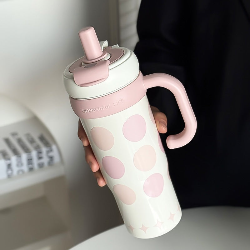 Jumbo ice cup high-looking straw cup large capacity portable car cup girlscute cartoon thermos cup