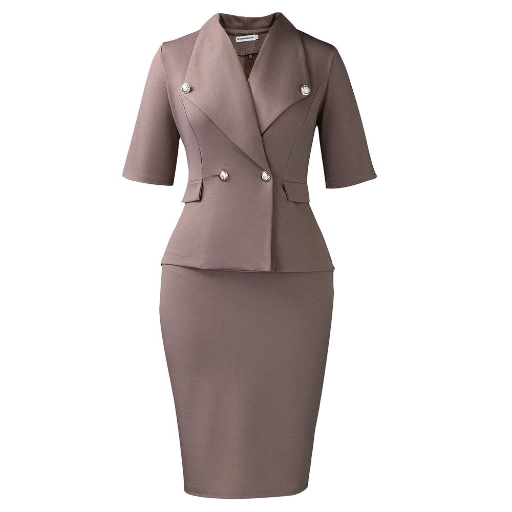 C8648 european and american export women's clothing cross-border new arrival large lapel five-sleeve high-waisted bodycon elegant african dress