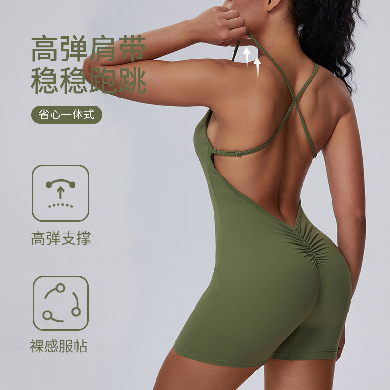 European and american sexy camisole sports bodysuit - one-piece casual running, butt-lifting, fitness, slimming yoga outfit