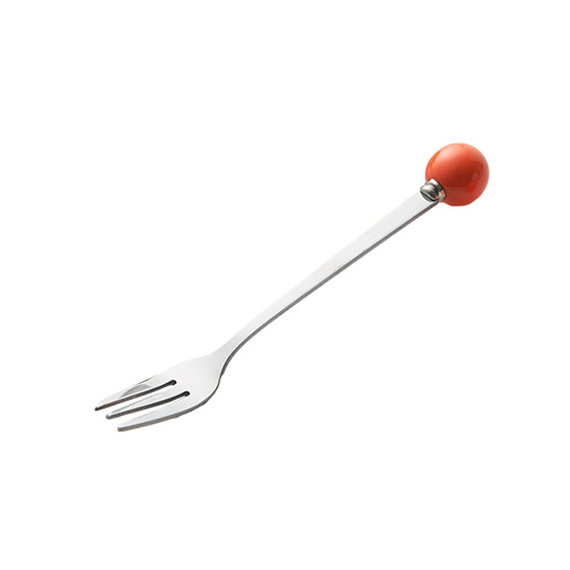 Accessible luxury ceramic ball fruit fork for home stainless steel spoon multi-purpose dessert spoon good-looking glazed pastry fork