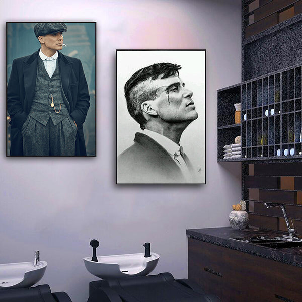 Bloody gangster Tommy Shelby American drama poster hanging painting barber shop decorative painting bar razor party oil painting mural