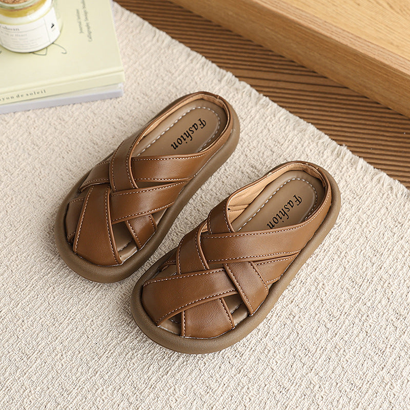 Girls' knitted clog slippers - new summer fashion flat outdoor shoes - classic casual sandals for kids - trendy