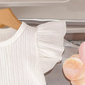 Children's clothing  fashion children's clothing cross-border off-white flying sleeve t-shirt + blue shorts