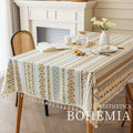 Bohemian nordic style tablecloth - cotton linen, no-wash, ethnic design, rectangular with tassels, camping tablecloth, waterproof and oil-resistant