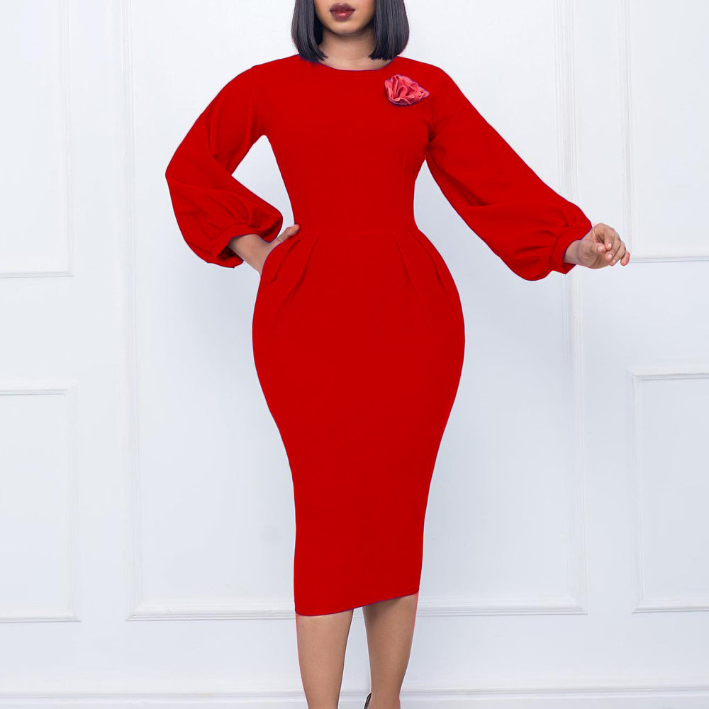 D410 women's foreign trade dress,  autumn/winter new collection, solid color bodycon professional ol style, plus size african european and american dress
