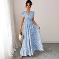 summer new arrival: blue printed fashionable women's dress for cross-border e-commerce