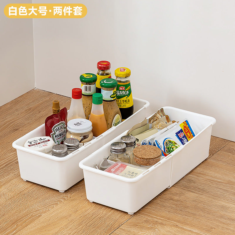 Cabinet sundries, long storage box, seasoning products, plastic seasoning box, narrow and long refrigerator grid egg storage box