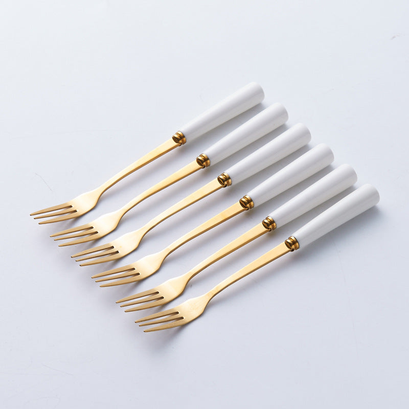 Nordic fruit fork spoon mooncake knife and fork creative household stainless steel fruit pick coffee spoon ceramic storage jar suit