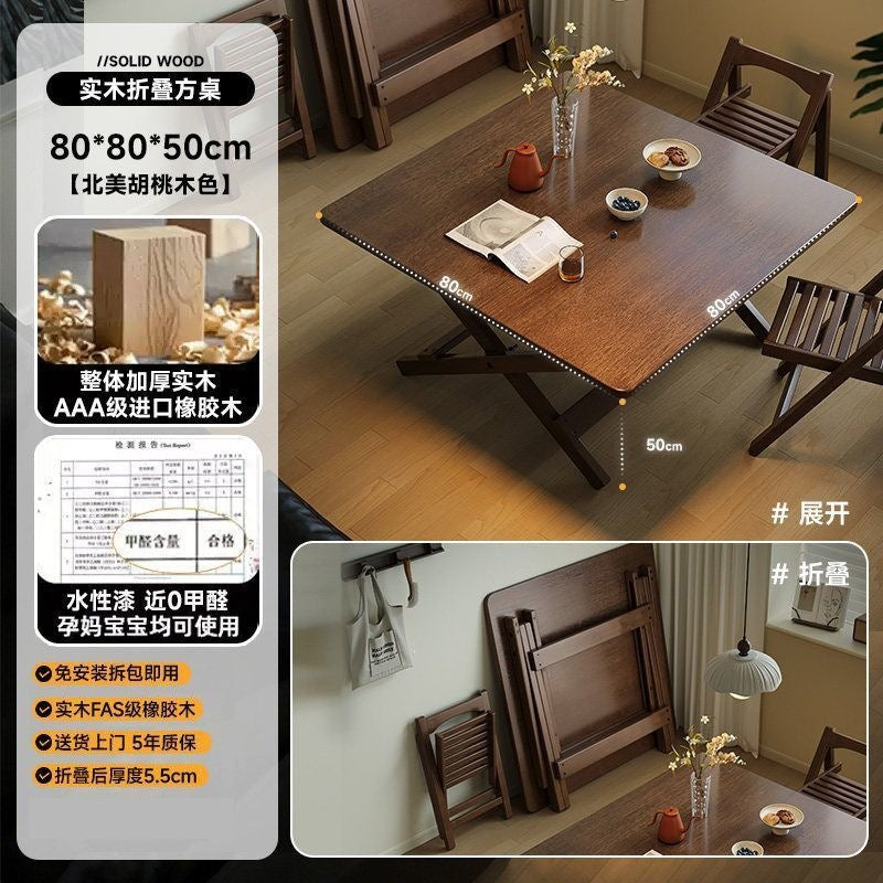 Solid wood folding table - square dining table, collapsible dining table for home, small apartment, simple square table