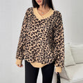 premium women's sweatshirt - new autumn/winter collection, age-defying, chic v-neck leopard print faux fur top