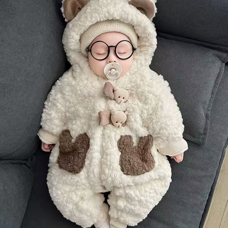Baby onesies: thickened, fleece-lined, warm outerwear for boys and girls - perfect for outdoor adventures! winter infant clothing, plush and extra thick rompers