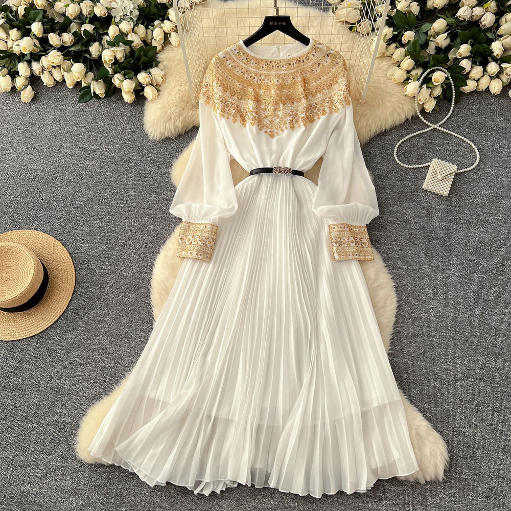French high-end elegant sequin & beaded patchwork bodycon dress - women's  new arrival, chic pleated maxi dress