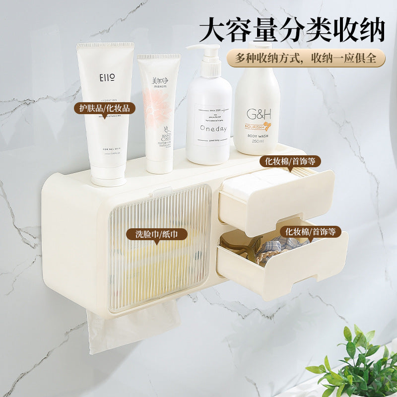 Original design, face towel storage box, wall-mounted face towel, cotton pad, face towel, paper box, bathroom rack.