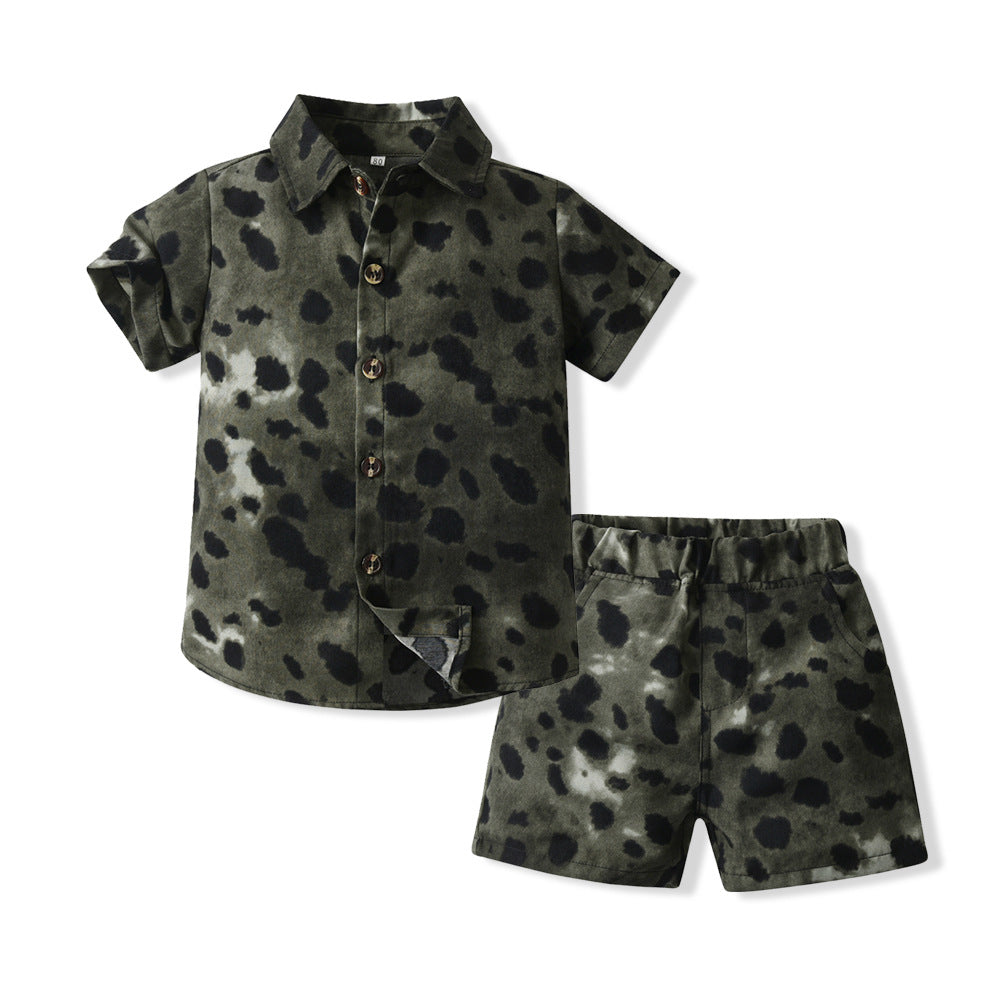 Boys' summer outfit set: new lightweight beach style short-sleeve shirt and floral shirt for boys