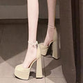 Mary jane chunky heel women's shoes 2025 new fairy style waterproof platform french square toe single strap flats