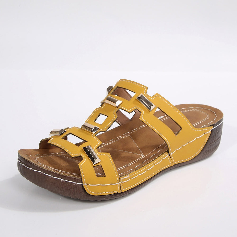 metal buckle wedge heel slippers  summernew arrivalplatform shoesplus sizethick sole one-line sandals women's wholesale
