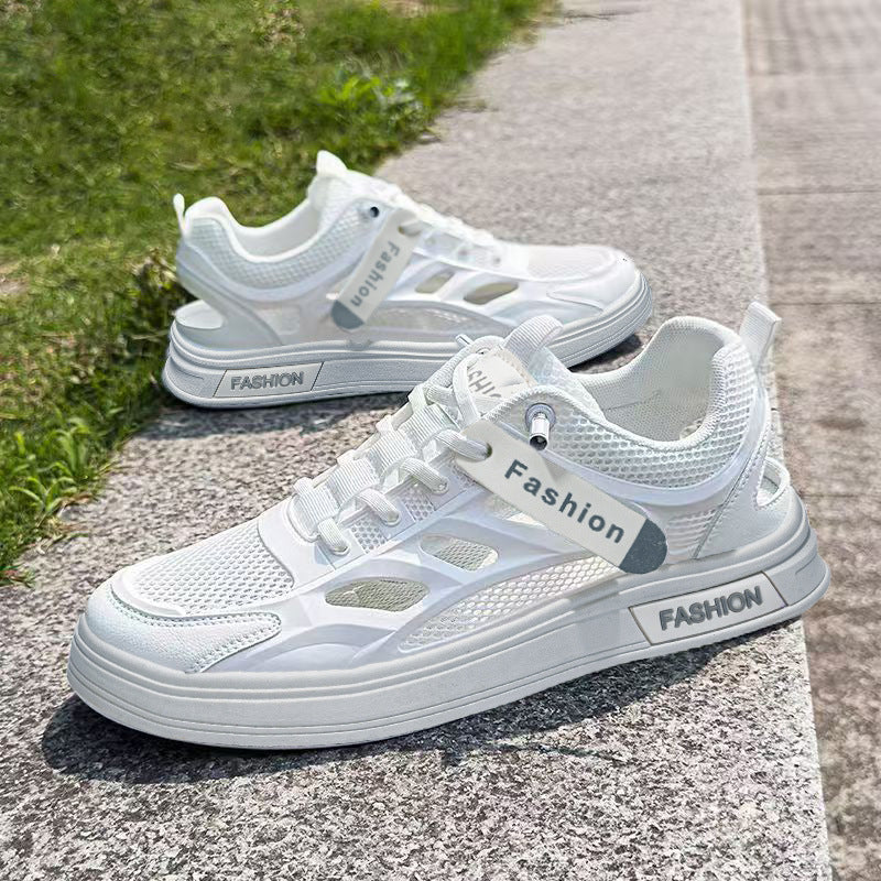 Men's white shoes summer hollow crocs men's breathable easiest for match sneakers wading and river tracing shoes student sandals men