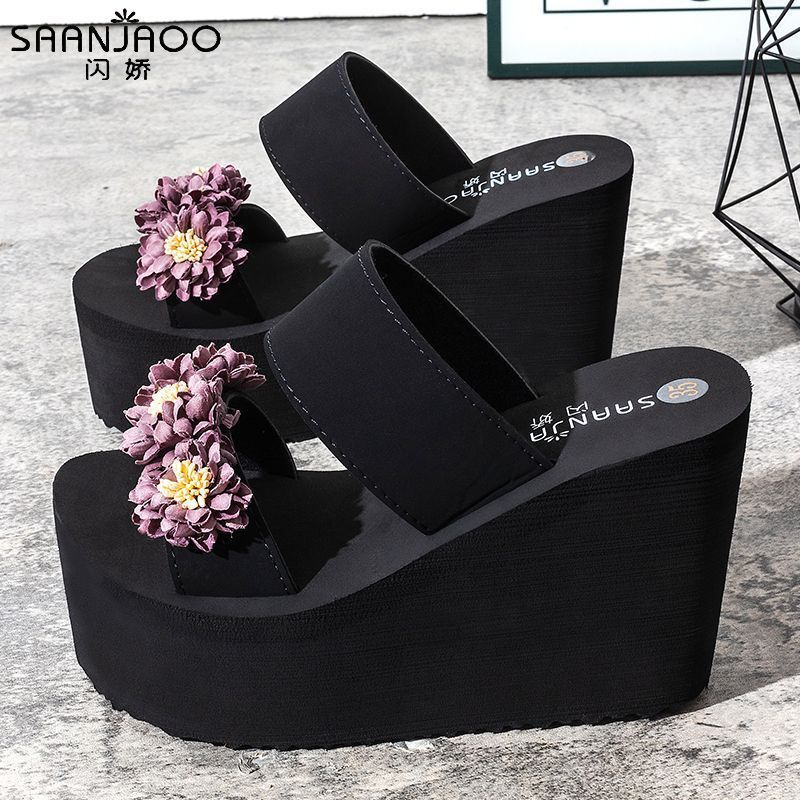 New summer fashion versatile slides - non-slip thick sole 2025 floral beach sandals for women - perfect for outdoor wear in autumn
