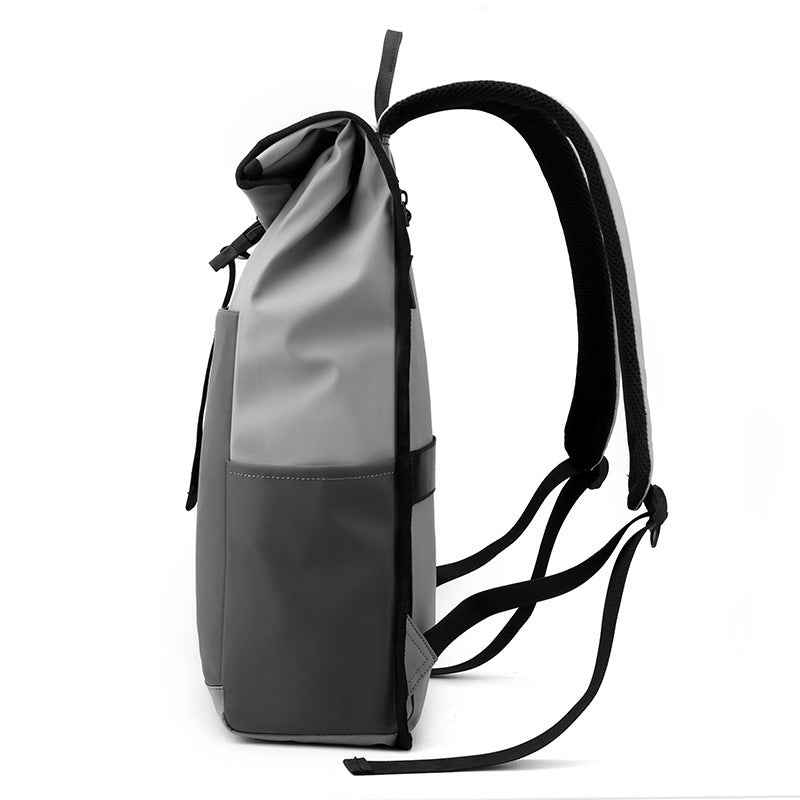 Cross-border new men's backpack fashion folding roll mouth men's backpack leisure sports travel bag commuting