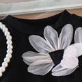 Children's clothing cross-border girl suit flower black long sleeves tops pleated skirt