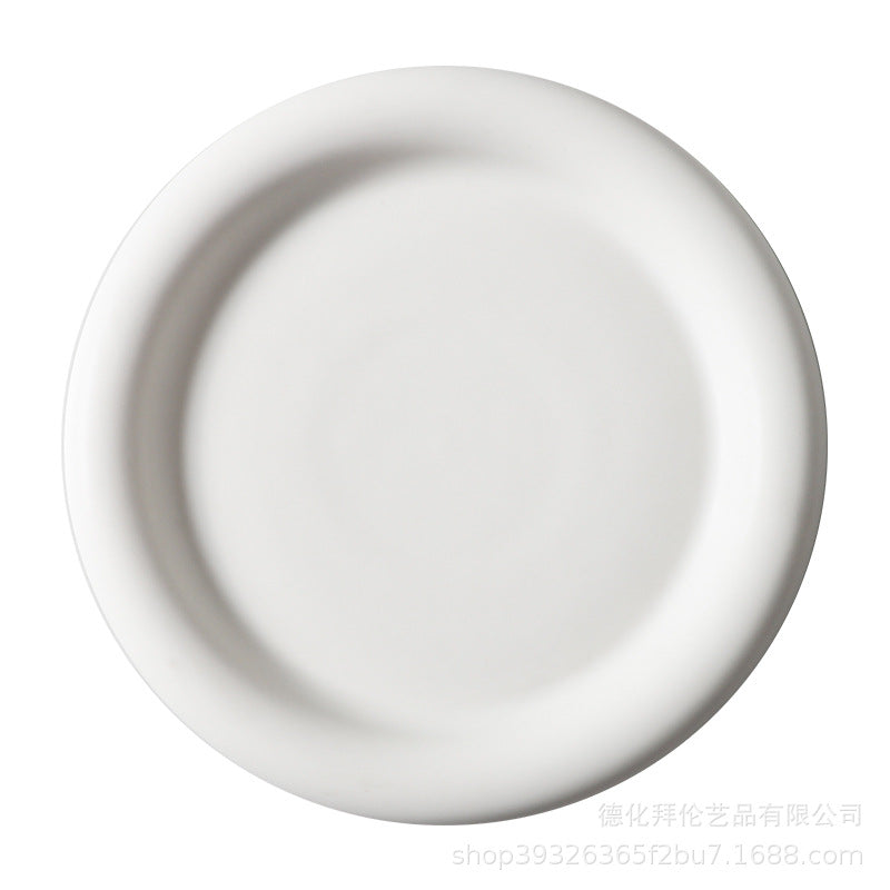 European-style matte large pasta plate, creative hotel restaurant dessert plate, steak plate, thick-rimmed black and white ceramic plate