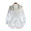 Stylish and versatile heavy sequin embroidered lapel long sleeve single-breasted blouse - women's autumn  loose fit slimming top