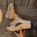 export cross-border direct supply exportplus sizeelegantnew arrival women's wedge heel fish mouth thick sole rivet sandals women's shoes