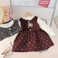 Girllong sleeves round neck patchwork skirt spring & fall dress one-year-old dress for kids baby girl bear polka dot bows style skirt