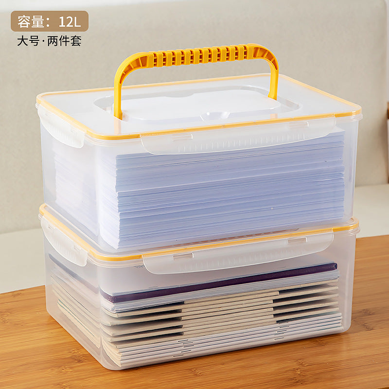 Desktop file box, file box with lid, dust-proof portable certificate storage box, plastic a4 paper printing paper finishing box.