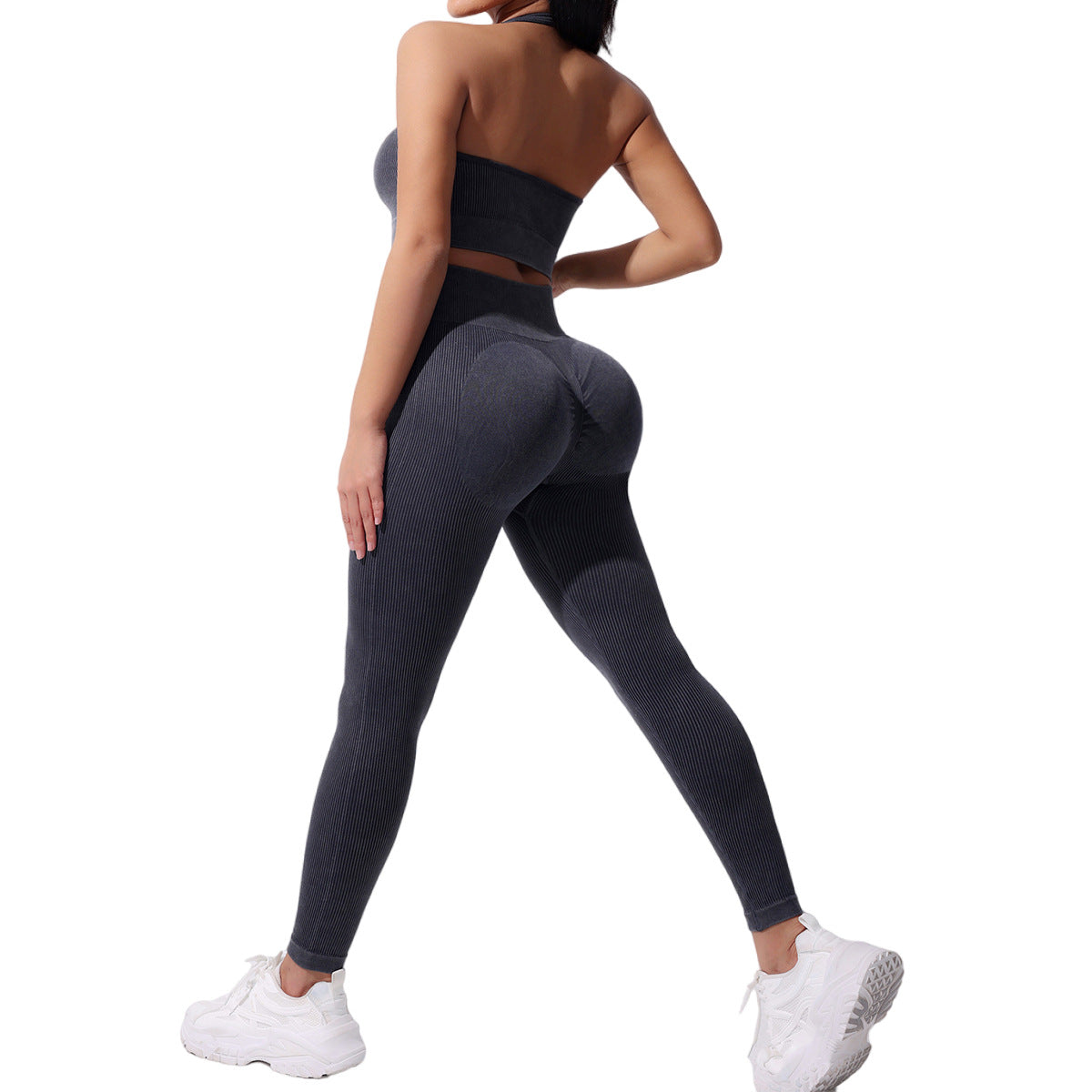 2025 new matte neck yoga suit women's thread hollow seamless running bra fitness backless sports suit