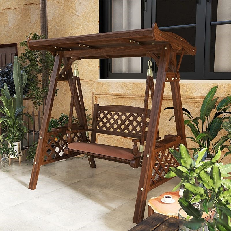 Outdoor swing hanging chair for homeindoor balcony hanging chair outdoor courtyard solid wood swing double three-person rocking chair