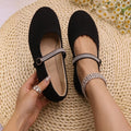 Plus size rhinestone bow mary jane shoes - new autumn  collection - round toe, single strap, flat women's shoes